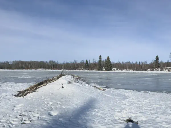 Ministik Hike from Mandy Lake to Dorward Lake Over Lake Ice