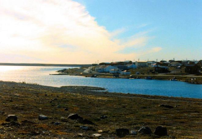 An old murky photo, but this is the view of Cambridge Bay from just across the inlet to the east of town.