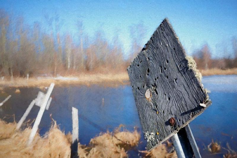 A withered sign near the parking spot