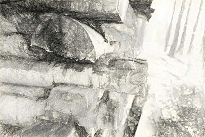 The corner of an old log cabin