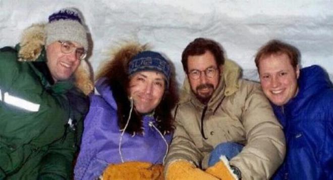 All four of the guys slated to sleep in the igloo.