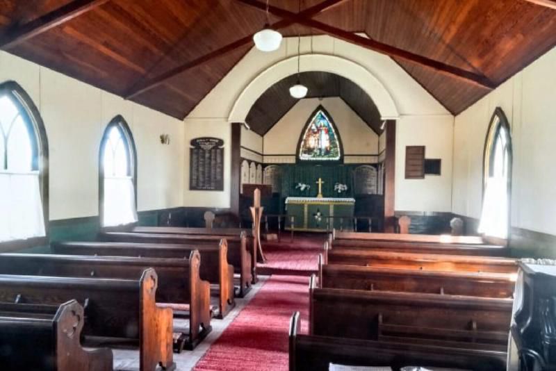 The inside of the church on a bright summer day.