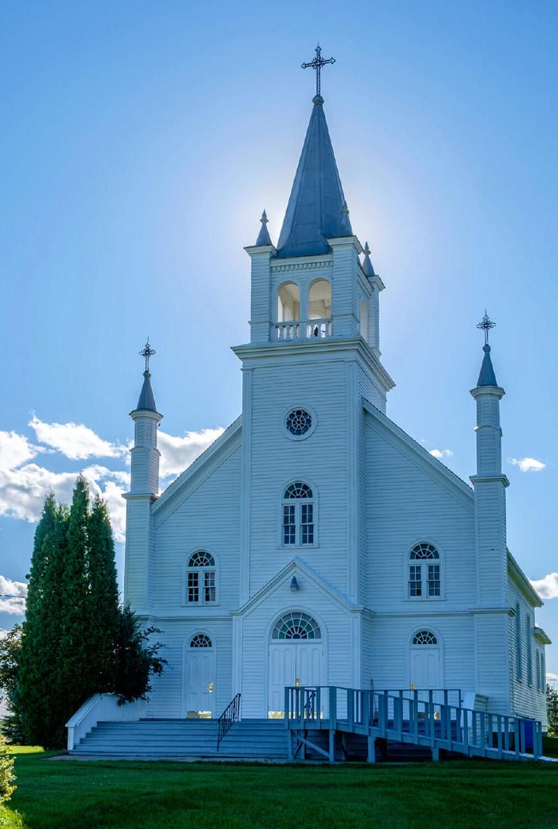 The church with a glowing steeple