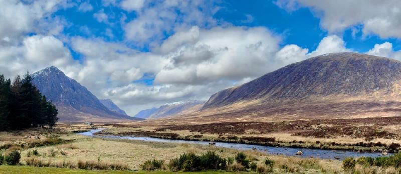 Looking north from Kingshouse Hotel -  At left is Buachaille Etive Mòr mountain, one of the most photographed in Scotland I learned later